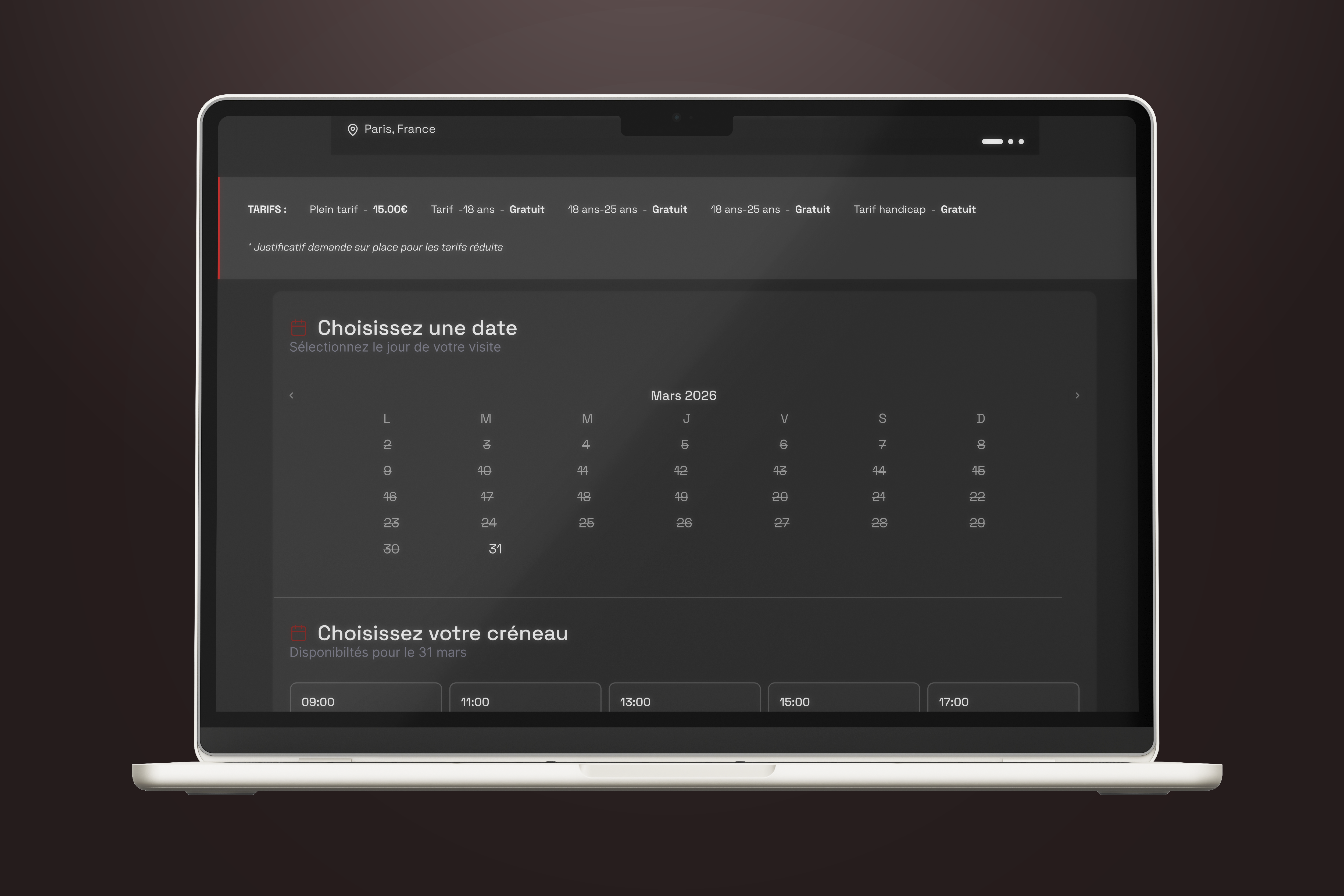 Page de réservation desktop